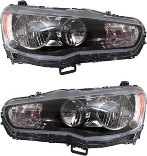 Headlight Assembly Pair/Set for Mitsubishi Lancer 2009-2017, Right (Passenger) and Left (Driver), Halogen, From November 2008, Replacement