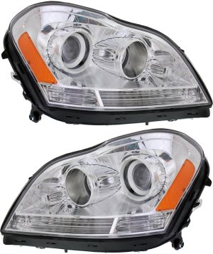 Headlight Assembly for Mercedes-Benz GL-Class 2007-2012, Right (Passenger) and Left (Driver), Halogen, Replacement Pair/Set