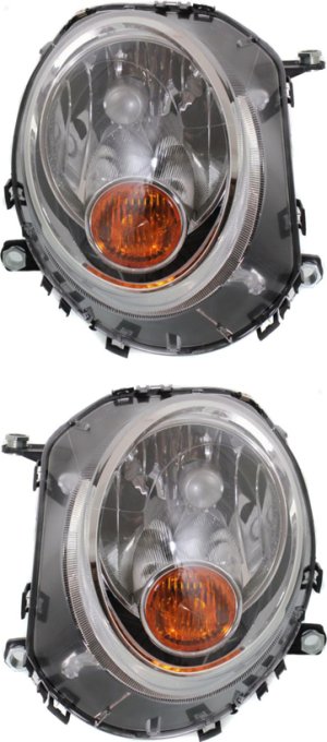 Headlight Assembly for 2007-2015 Cooper with Right (Passenger) and Left (Driver) Halogen Lights, w/ Yellow Turn Signal - Replacement Pair/Set