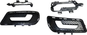 Front Fog Light Molding Pair/Set for 2010-2013 Mercedes-Benz E-Class, Right (Passenger) and Left (Driver), Primed (Ready to Paint), with Light and AMG Styling Package, Sedan/Wagon, Replacement