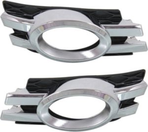 Front Fog Light Molding Pair/Set for Mercedes-Benz GL-Class 2007-2009, Right (Passenger) and Left (Driver), Black with Chrome Trim, Featuring Curve Lighting System, Replacement