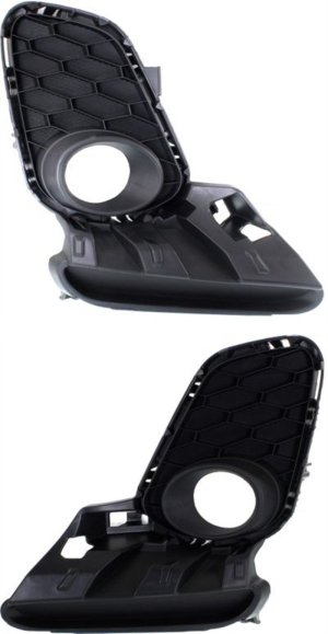 Front Fog Light Molding Pair/Set for 2012-2013 Mazda 3 Hatchback/Sedan, Right (Passenger) and Left (Driver), Primed (Ready to Paint), Smooth Black with Fog Light Hole, Replacement