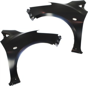Front Fender Pair/Set for 2011-2014 Mazda 2, Right (Passenger) and Left (Driver), Primed (Ready to Paint), with Rocker Molding Hole, Replacement