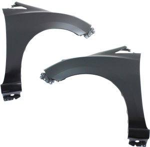 Front Fender Pair/Set for 2012-2017 Mazda 5, Primed (Ready to Paint), Steel, Right (Passenger) and Left (Driver), Without Signal Light Hole, Without Rocker Molding Hole Replacement