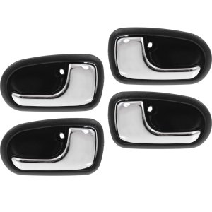 Front and Rear Door Handle Pair/Set for Mazda 626 (1993-1997), Protege (1995-2003), Pair/Set of 4, Inside, Right (Passenger) and Left (Driver), Chrome + Black Replacement