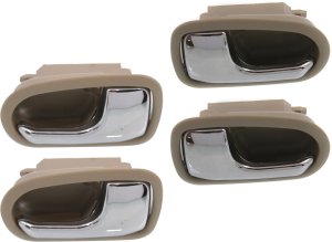 Front and Rear Door Handle Pair/Set for 1993-1997 Mazda 626 and 1995-2003 Protege, Right (Passenger) and Left (Driver), Chrome and Beige, Inside, Replacement