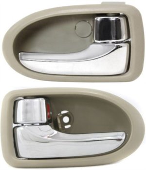 Door Handle Pair/Set for Mazda MPV 2000-2006, Front and Rear, Right (Passenger) and Left (Driver), Inside, Chrome Lever with Beige Bezel, Chrome, Replacement Set