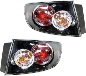 Tail Light Assembly for 2007-2009 Mazda 3 Sedan, Halogen/Standard Type, Right (Passenger) and Left (Driver), Excludes GT Model, Replacement Pair/Set