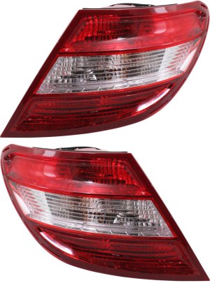 Pair/Set - Tail Light Assembly for Mercedes-Benz C-Class 2008-2011, Right (Passenger) and Left (Driver), Without LED Turn Signal and Curve Lighting, Replacement
