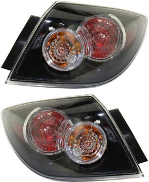 Tail Light Assembly Pair/Set for 2007-2009 Mazda 3, Includes Right (Passenger) & Left (Driver), Clear & Red Lens, Complete Replacement
