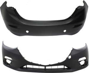 Front and Rear Bumper Cover Set for 2014-2016 Mazda 3 Sedan, Primed (Ready to Paint) - Replacement