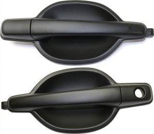 Front Exterior Door Handle Pair/Set for 2004-2011 Mitsubishi Endeavor, Right (Passenger) and Left (Driver), Primed (Ready to Paint) Black Plastic, without Keyhole, Replacement 