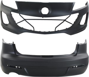 Front and Rear Bumper Cover Set for 2012-2013 Mazda Mazda 3 Sedan, 2.0L Engine, Primed (Ready to Paint), Replacement