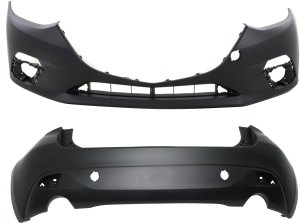 Front and Rear Bumper Cover Set for Mazda Mazda 3 Hatchback, 2014-2016, with Tow Hook Hole, Primed (Ready to Paint), Replacement