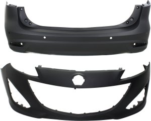 Front and Rear Bumper Cover Set for Mazda Mazda 5 2012-2017, Primed (Ready to Paint), with Parking Aid Sensor Holes, Replacement