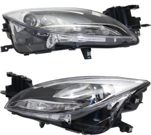 Headlight Pair/Set for 2011-2013 Mazda 6, Includes Right (Passenger) and Left (Driver) Lens and Housing, Halogen Replacement