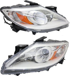 Headlight Pair/Set for Mazda CX-9 2010-2012, Right (Passenger) and Left (Driver), Lens and Housing, Halogen, Excludes Grand Touring Model, Replacement