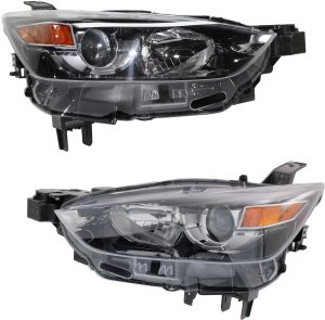 Headlight Pair/Set for Mazda CX-3 2016-2022, Right (Passenger) and Left (Driver), Lens and Housing, Halogen Replacement