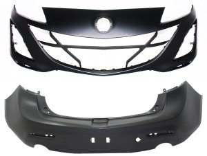 Front and Rear Bumper Cover Set for 2010-2011 Mazda Mazda 3 Hatchback, 2.3/2.5L Engine, Primed (Ready to Paint), Replacement