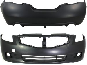 Front and Rear Bumper Cover Set for 2008-2009 Nissan Altima Coupe, Primed (Ready to Paint), Replacement