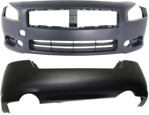 Front and Rear Bumper Cover Set for 2009-2014 Nissan Maxima, Primed (Ready to Paint) Replacement
