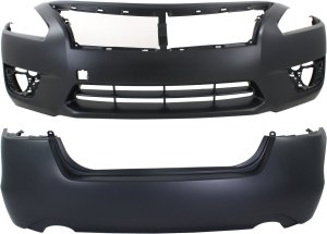 Front and Rear Bumper Cover Set for 2013-2015 Nissan Altima Sedan, Primed (Ready to Paint) - Replacement