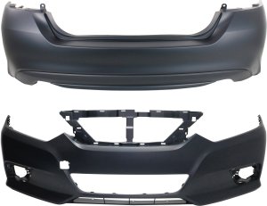 Front and Rear Bumper Cover Set for 2016-2018 Nissan Altima, Primed (Ready to Paint), Without Distance Sensors, Replacement