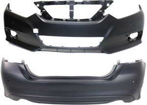 Front and Rear Bumper Cover Set for 2016-2018 Nissan Altima, Primed (Ready to Paint), with Distance Sensors, Replacement