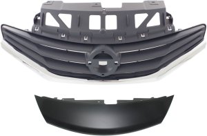 Grille and Grille Cover for Nissan Versa Note 2014-2016, Gray Shell and Insert Grille, Paint to Match Cover (Excludes SR Model), Replacement Set