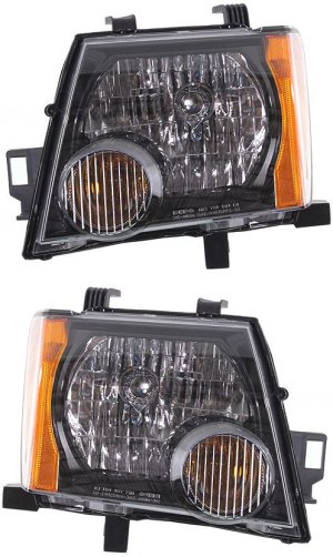 Pair/Set - Headlight Assembly for Nissan XTERRA 2009-2015, Right (Passenger) and Left (Driver), Halogen, Black Interior, S/X Models Replacement