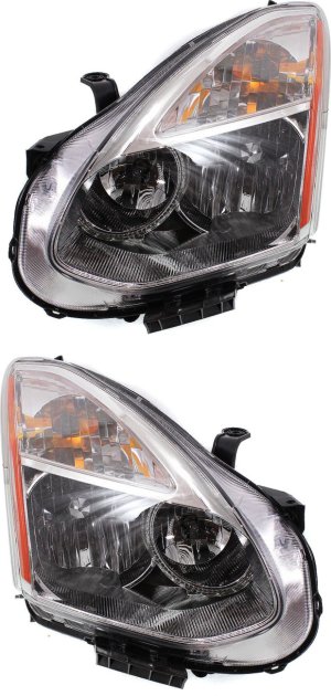 Headlight Assembly for 2008 Nissan Rogue, Halogen, Right (Passenger) and Left (Driver), Replacement Pair/Set