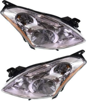 Headlight Assembly Pair/Set for Nissan Altima Sedan 2010-2012, Right (Passenger) and Left (Driver), Halogen, Replacement