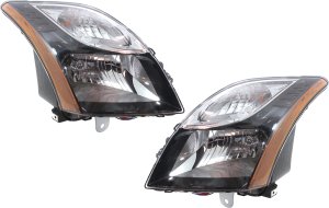 Pair/Set - Headlight Assembly for 2010-2012 Nissan Sentra SR, SE-R, SE-R Spec V Models, Right (Passenger) and Left (Driver), Halogen, Black Interior, Replacement