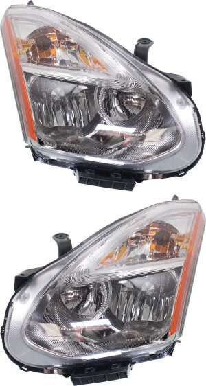 Headlight Assembly Pair/Set for 2011-2012 Nissan Rogue, Includes Right (Passenger) and Left (Driver) Halogen Lights, Replacement