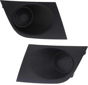 Front Fog Light Cover Pair/Set for Nissan Versa 2007-2012, Right (Passenger) and Left (Driver), Black, Without Fog Light Hole, Replacement