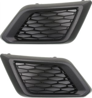 Front Fog Light Cover Pair/Set for 2014-2016 Nissan Rogue, Right (Passenger) and Left (Driver), Textured Black, Without Fog Light Hole, Replacement