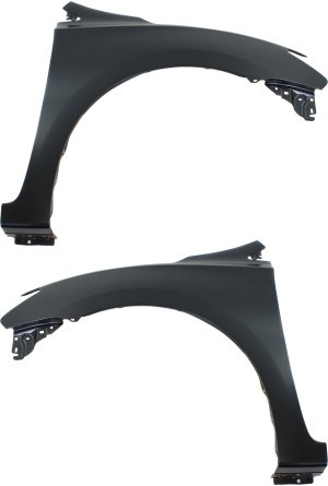 Front Fender Pair/Set for 2013-2015 Nissan Sentra, Right (Passenger) and Left (Driver), Primed (Ready to Paint), Steel, w/o Rocker Molding Holes, Replacement