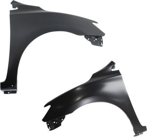 Front Fender Pair/Set for 2016-2019 Nissan Sentra, Right (Passenger) and Left (Driver), Primed (Ready to Paint), Steel, with Rocker Molding Holes, Replacement