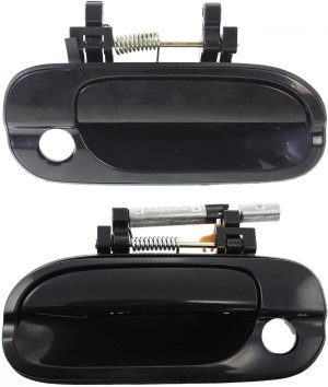 Front Exterior Door Handle Pair/Set for Nissan Sentra 2000-2006, Right (Passenger) and Left (Driver), Smooth Black with Keyhole, Plastic, Without Keyless Entry Replacement