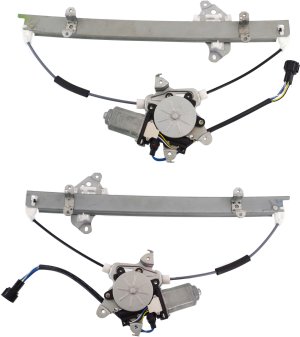 Pair/Set - Front Window Regulator with Motor for 2007-2011 Nissan Versa, Power, Right (Passenger) and Left (Driver), with 6 Pins, Hatchback/Sedan, From Jan 2007, Replacement Set
