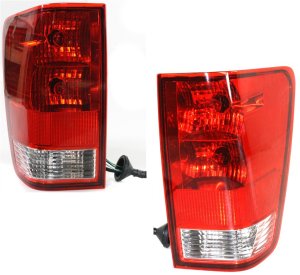 Tail Light Pair/Set for Nissan Titan 2004-2015, Right (Passenger) and Left (Driver), Clear & Red Lens, Replacement