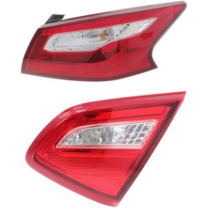 Tail Light Assembly Set for Nissan Altima 2016-2017, Right (Passenger) Side, Inner and Outer, Clear Red Lens with Chrome Interior, Replacement