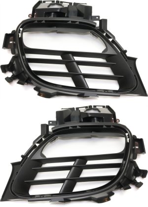 Front Fog Light Molding Pair/Set for 2013 Porsche Panamera GTS Model, Right (Passenger) and Left (Driver), Textured Black Retaining Frame, Replacement