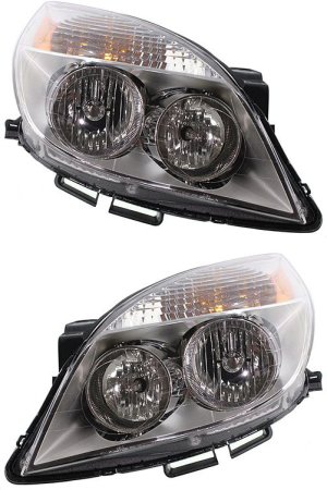 Headlight Assembly for 2007-2009 Aura, Right (Passenger) and Left (Driver), Halogen, Replacement Pair/Set