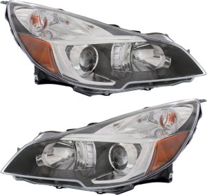 Headlight Assembly Pair/Set for Subaru Legacy/Outback 2013-2014, Right (Passenger) and Left (Driver), Halogen, Black Interior, Replacement