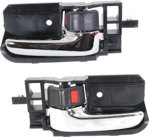 Interior Front Door Handle Pair/Set for Toyota Scion Corolla / Matrix 2003-2008 and Tacoma 2005-2012, Right (Passenger) and Left (Driver), Chrome Lever with Black Bezel Equals Rear, Replacement