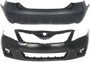 Front and Rear Bumper Cover Set for 2007-2011 Toyota Camry, Primed (Ready to Paint), 6 Cylinder, SE Model, USA Built, Replacement