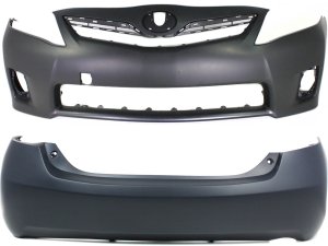 Front and Rear Bumper Cover Set for 2010-2011 Toyota Camry, Primed (Ready to Paint), Designed for Hybrid Model, Japan Built, Suitable as Replacement