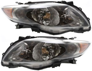 Headlight Assembly Pair/Set for 2009-2010 Toyota Corolla (S/XRS Models, North America Built Vehicle), Right (Passenger) and Left (Driver), Black Interior, Replacement