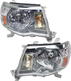 Headlight Assembly Type 1 Pair/Set for 2005-2011 Toyota Tacoma, Right (Passenger) and Left (Driver) Replacement